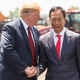 President Donald Trump shakes hands with Foxconn CEO Terry Gou at the “groundbreaking” for the Foxconn plant on June 28, 2018 in Mt Pleasant, Wisconsin